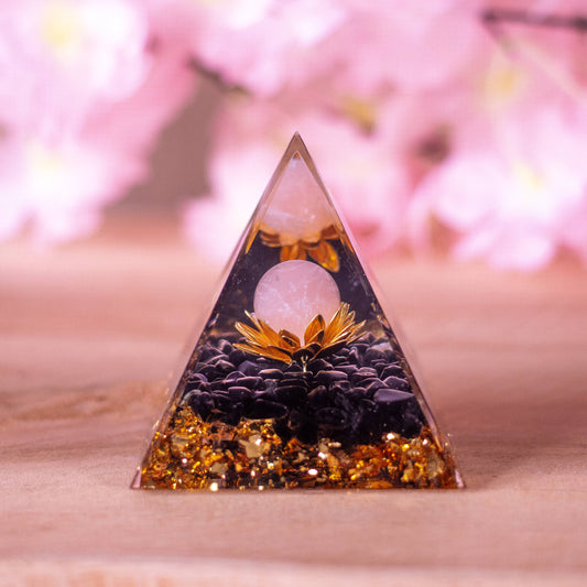 Pyramide Orgonite Pierre de Lune/Obsidienne