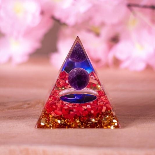 Pyramide Orgonite Cornaline/Améthyste